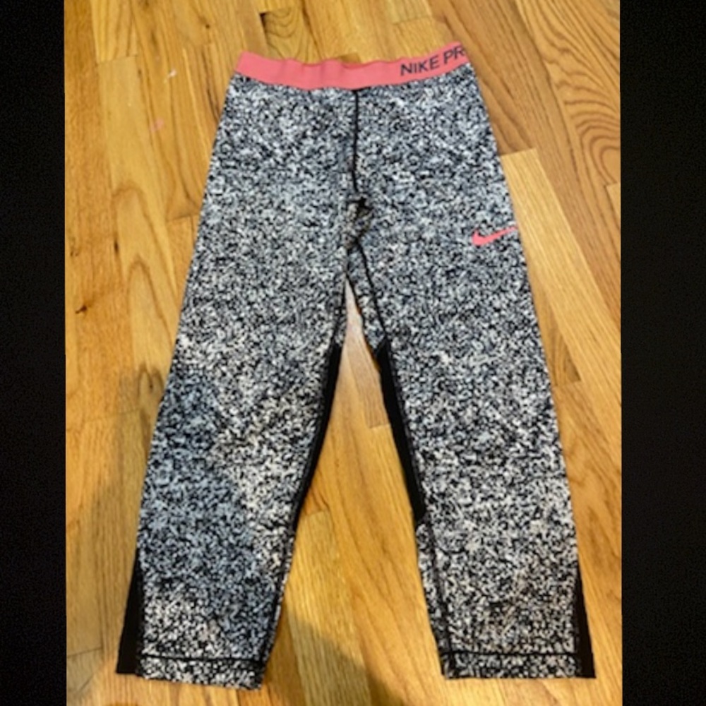 Nike Dri-fit black, white, and coral cropped leggings